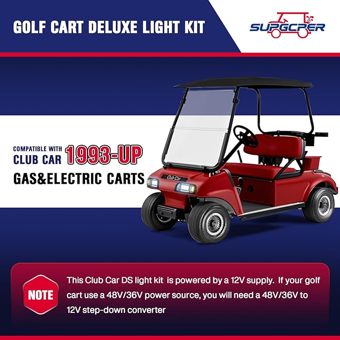 12V Deluxe Club Car DS LED Light Kit, for 1993-UP DS Gas&Electric, Golf Cart Headlight Taillight Kit with Wire Harness Turn Signal Kit Horn Brake Pad, Golf Cart Street Legal Light Kit