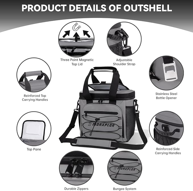 MORXPLOR Golf Cart Cooler with Magnetic Lid 12-Can Insulated Soft Cooler Bag Collapsible for Golf Cart,Golf Accessories,Lunch Camping Cooler Insulated Lunch Bag with Adjustable Shoulder Strap
