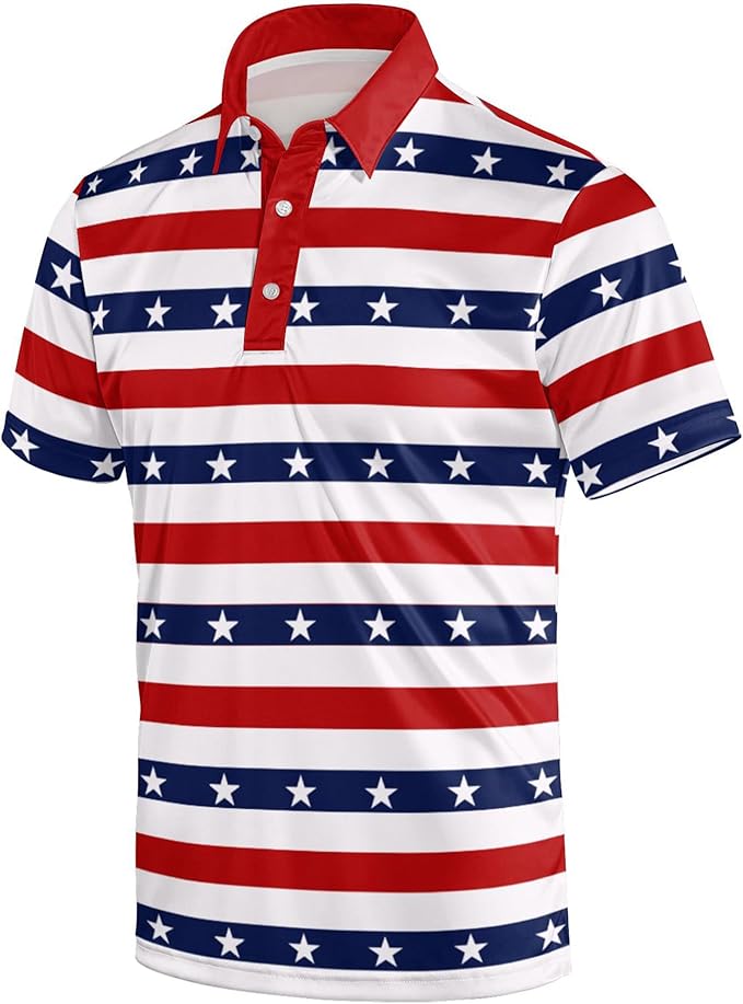 Golf Polo Shirts for Men Funny Print Short Sleeve Golf Shirts Performance Golf Polos