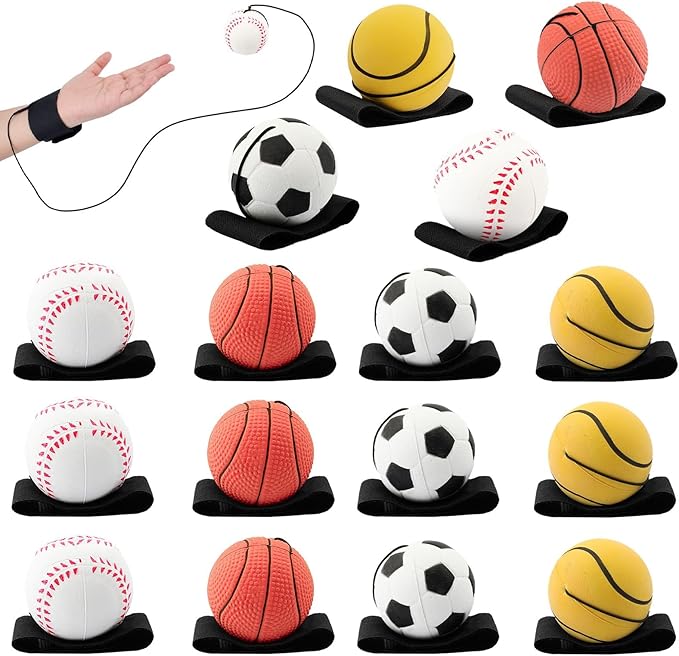 SAYAYA 4/8/16/32 Wrist Return Ball on a String 2.36 Inches Rebound Sport Balls with Elastic Strap Baseball Soccer Tennis Practice Party Favors, Wrist Exercise and Fun Play for Kids & Adults