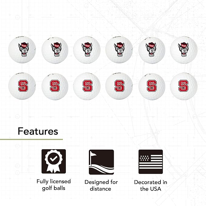 Desert Cactus North Carolina State University Golf Balls 3 Pack – NC State Wolfpack Full Color Three – Officially Licensed Sport Team Accessory