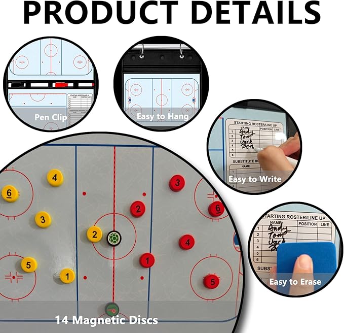 Magnetic Hockey Coaching Board – Portable Dry Erase Whiteboard with Fence Clip, Magnets & Carry Bag, Foldable Tactical Board for Ice Hockey Coaches & Players, Ideal Coach Gift
