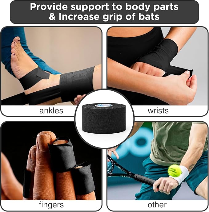OK TAPE Athletic Sports Tape（4 Packs) Black- 32.8ft Per Roll Athletic Tape for Injuries,Strong Stick No Residue Athlete & Sport Trainers First Aid Injury Wrap, Hockey Stick