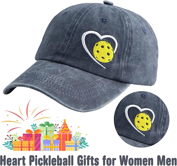 Heart Pickleball Gifts for Women Men, Responsibly Cotton Embroidered Adjustable Pickle Ball Baseball Cap