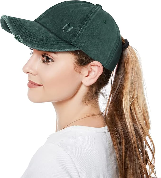 Womens Criss Cross Ponytail Baseball Cap Distressed Ponytail Hat High Messy Bun Trucker Ponycap for Outdoor Sports