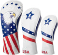 Fitense Golf Head Covers, 3 Pack Golf Club Head Covers USA Stars and Stripes, Velour Lined for Extra Club Protection, Designed to Fit All Woods and Drivers Velour Lined