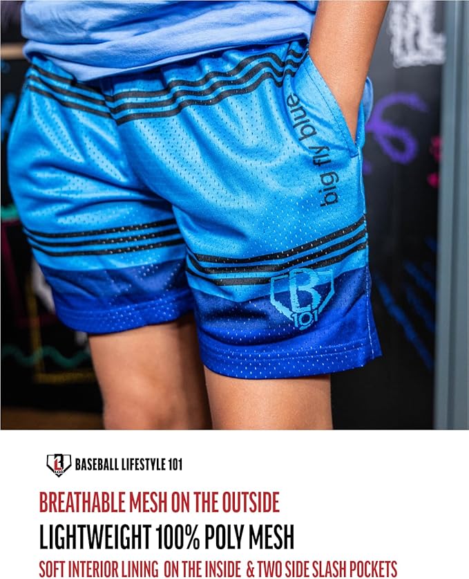 Baseball Lifestyle 101 Boy's Crayon Mesh Shorts w/Side Pockets and Elastic Waist, 5 in Inseam, Youth Sizes S-XL