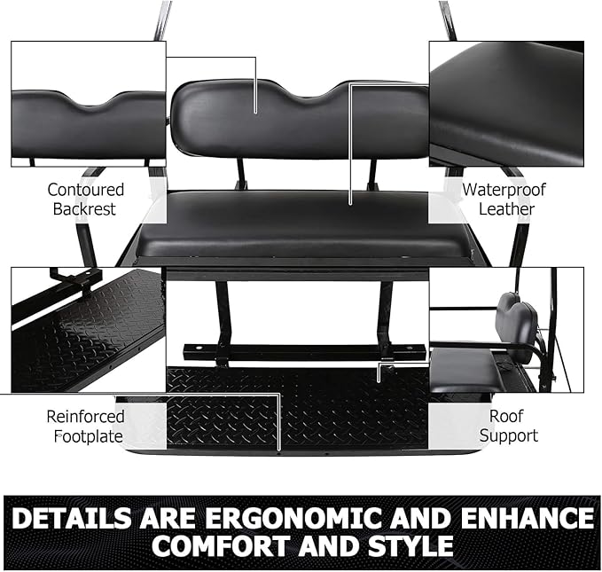 ECOTRIC Rear Golf Cart Folding Seat w/Grab Bar Compatible with 2000.5-Up Club Car DS 400 lbs Back Flip Seat Black