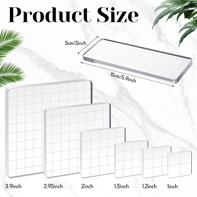 Mudder 7 Pieces Acrylic Stamp Blocks Set Clear Stamping Blocks Tools - Image 2