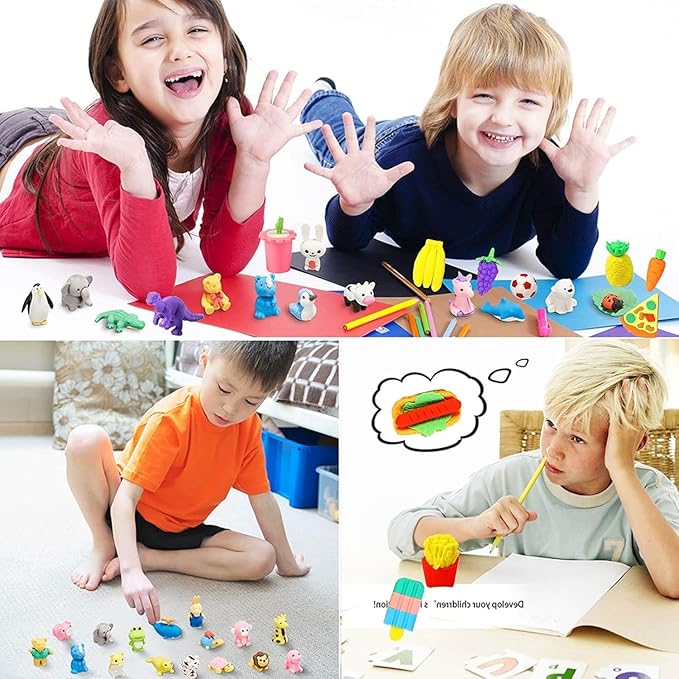 110Pcs Animal Erasers Kids Desk Pets Pencil Erasers 3D Puzzle Eraser Bulk Mini - Image 3