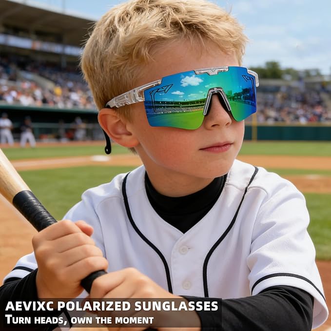 2-Sizes Kids Youth Baseball Sunglasses Men Women Vipers Sunglasses Softball Boys Girl True Polarization &UV Protection