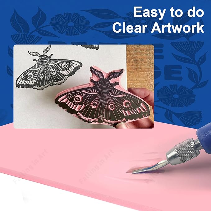 Falling in Art 4 x 6" Pink Rubber Carving Blocks, 12 Pack Soft Linoleum Blocks - Image 4