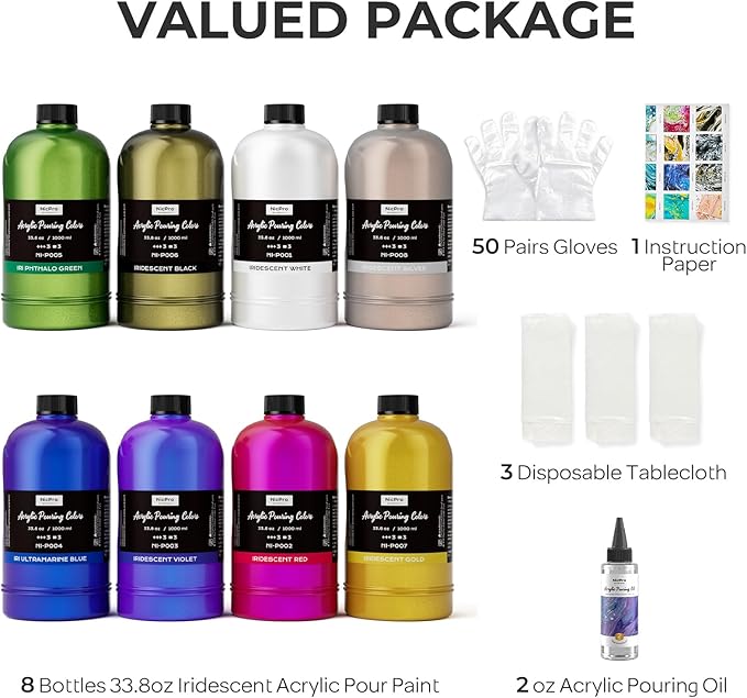Nicpro 8 Colors 33.8 oz Large Bulk Iridescent Acrylic Pouring Paint Supplies Kit - Image 3