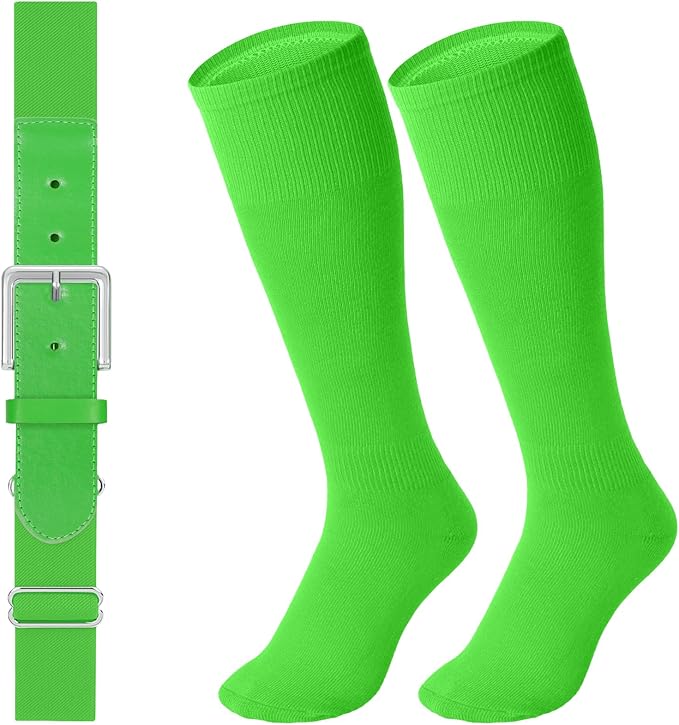 LEACOOLKEY Baseball Belt and Socks Combo Set Adjustable Softball Socks and Elastic Belt for Youth and Adult
