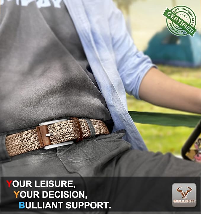 BULLIANT Belt for Men 2Pack,Mens Gift Stretch Braided Web Belt Elastic for Casual Golf Jeans,1 3/8"