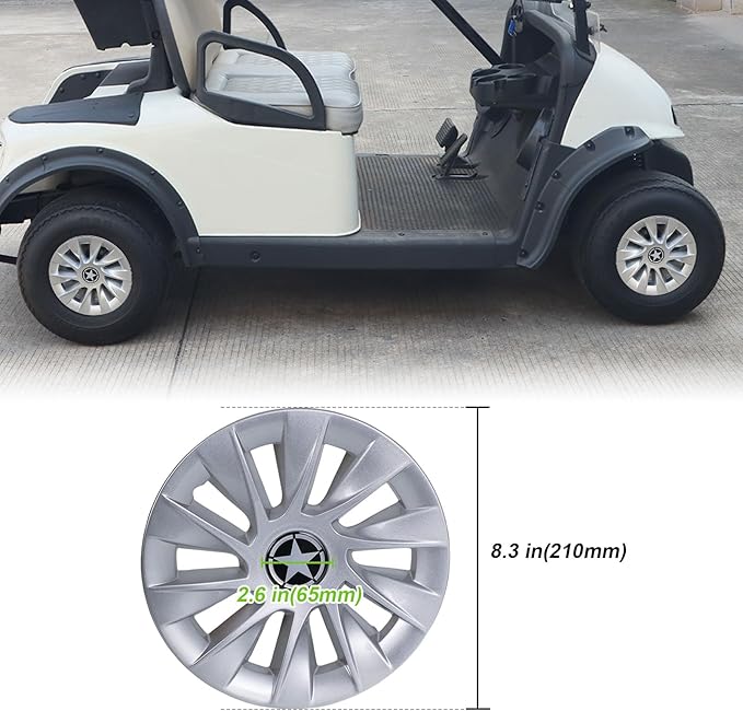 8 Inch Golf Cart Hub Caps Wheel Covers for EZGO Club Car Yamaha Accessories, Snap-On Plastic Hubcaps Set of 4, Silver Chrome Finish for Most 8" Wheels (Silver)