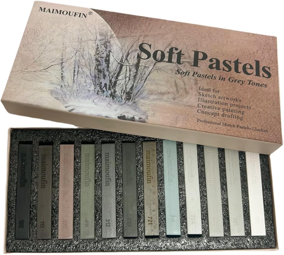 12-Pack Gray Tone Soft Pastel Sticks by MAIMOUFIN