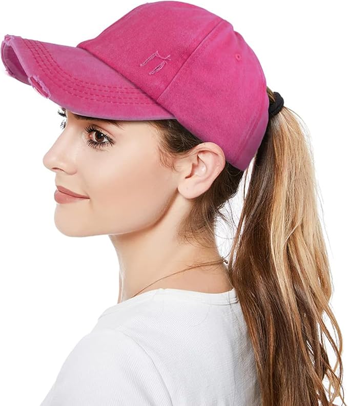 Womens Criss Cross Ponytail Baseball Cap Distressed Ponytail Hat High Messy Bun Trucker Ponycap for Outdoor Sports