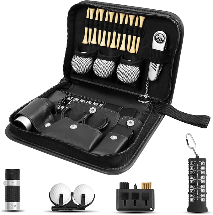 Golf Accessories Set Gifts, Golf Balls,Golf Tees, Golf Multifunctional Divot Tool, Rangefinder, Golf Brush, Golf Scorer, Golf Ball Clamp for Men and Women