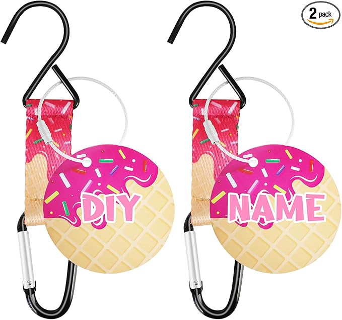 Eyourlife Dugout Organizer Fence Hook Baseball Softball Gift for Bag Backpack Glove Helmet Drinking Bottle Hanging with Name Luggage Tags Charm Team Gift for Coach Mom 2set pink ice cream drip 1 hook