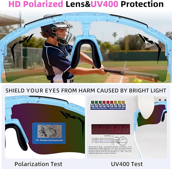 2-Sizes Kids Youth Baseball Sunglasses Men Women Vipers Sunglasses Softball Boys Girl True Polarization &UV Protection