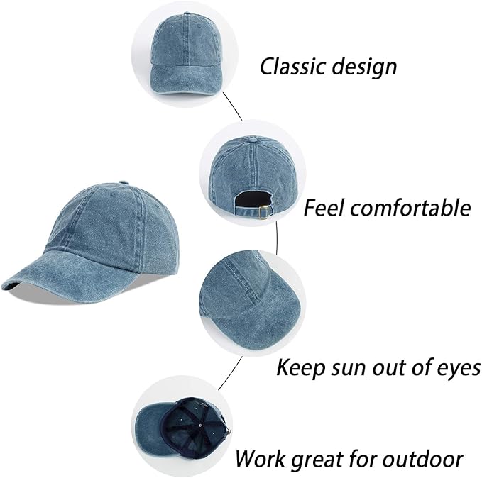LANGZHEN Unisex Baseball Cap 100% Cotton Fits Men Women Washed Denim Adjustable Dad Hat