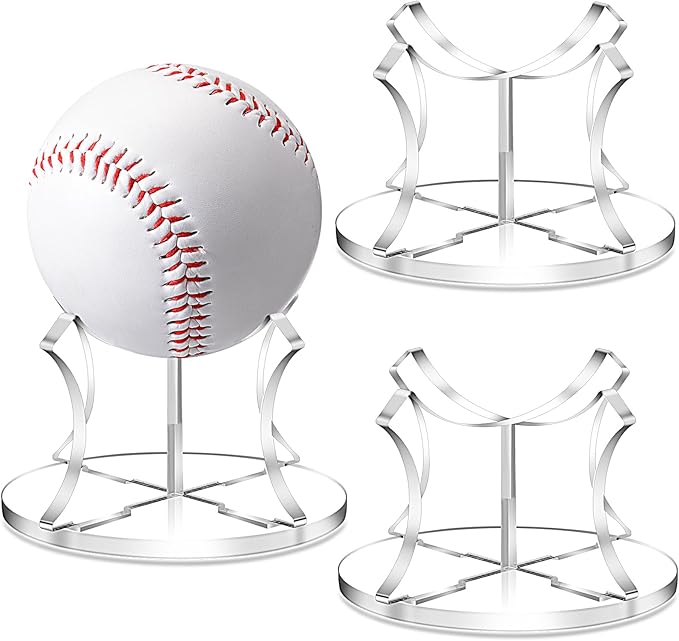 Mudder 3 Pack Baseball Display Stand, Acrylic Ball Display Holder Transparent Sports Balls Stand Holder Rack for Baseball, Golf Balls, Tennis Ball, Softball, Home Office Collection