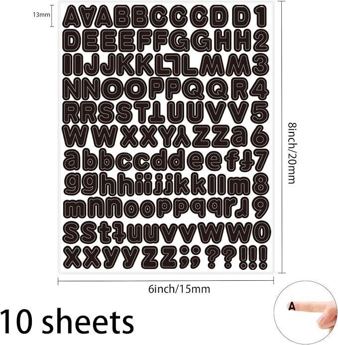 Letter Sticker, 1/2 inch 10 Sheets Black Alphabet Sticker, Self Adhesive Vinyl - Image 2