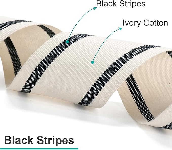 CT CRAFT LLC Ivory Cotton Black Stripes Ribbon 2" x 10 Yards - Image 3