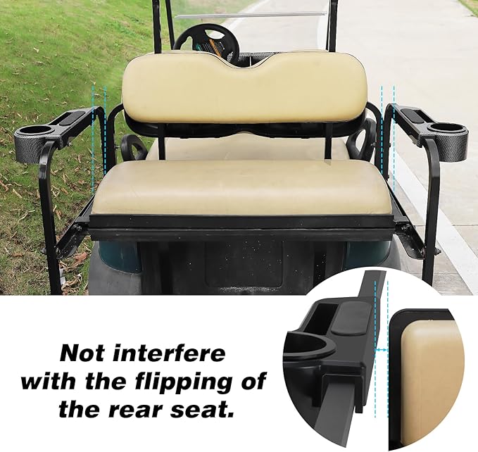 Roykaw Golf Cart Armrest No Drilling Rear Seat Arm Rest, Universal Compatible with EZGO Club Car Yamaha Square Frame Model, with Cup Holder & Phone Holder, Easy to Store & Waterproof