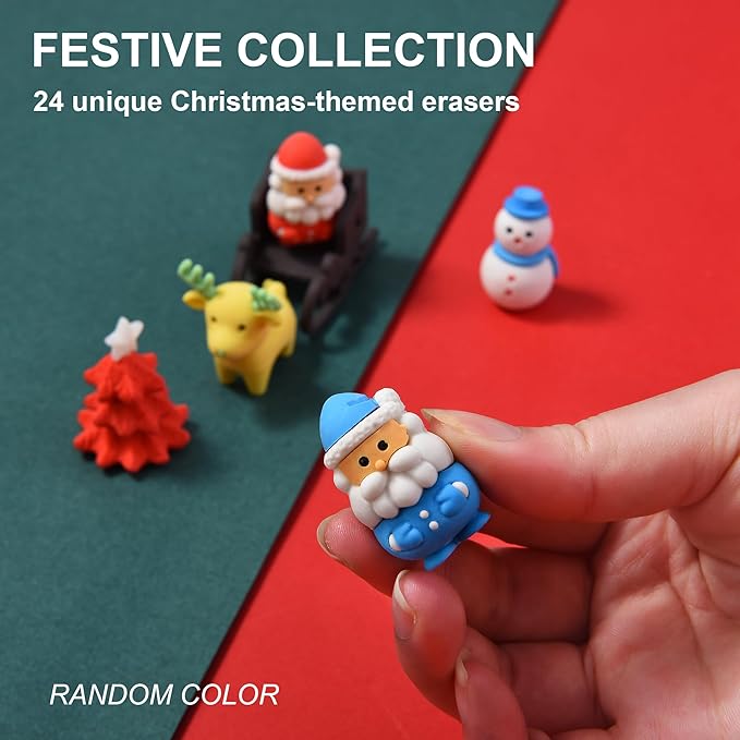 HILAZA 24Pcs Christmas Erasers for Kids Bulk, 3D Cute Santa Elk Erasers for - Image 2