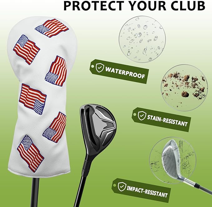 Golf Club Head Covers for Men Women, PU Leather Golf Headcover for Driver Fairway Wood and Hybrid, Funny Golf Accessories