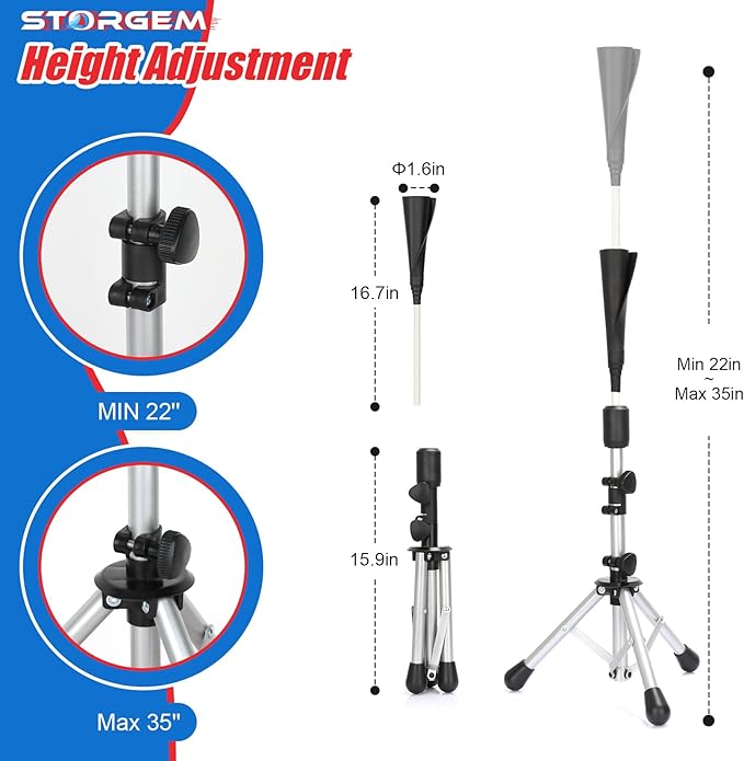 Storgem Baseball and Softball Tee,Batting Tee for Kids,Baseball Tees for Hitting,T Ball Training Stand,Easy Height Adjustment
