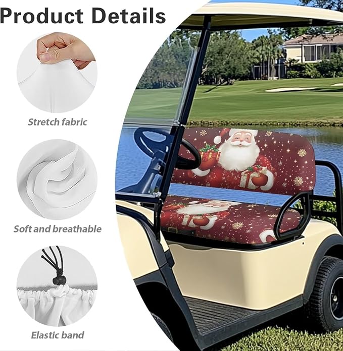 Bulopur Christmas Santa Claus Golf Cart Seat Towel Covers for Front Seats, Xmas Club Car Golf Cart Seat Covers Universal Accessories for Golfcart Cushion Blanket