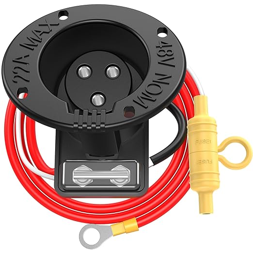 Golf Cart 48V Charger Receptacle with Fuse and Cord for Club Car DS 1995-UP, Club Car DS Charging Port for 1995-UP Golf Cart, OEM# 101802101, 1018021-01,101846801,1018468-01