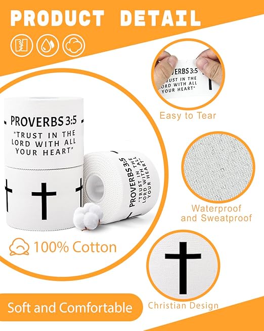 Yigney 4 Pack Christian Athletic Tapes Religious Sport Tape Bible Verse Wrist Tape Cross White Tapes for Sports Gymnastics Tennis 2IN X 23FT