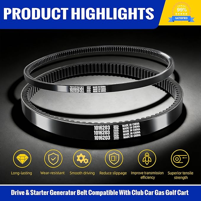Roykaw Club Car DS Precedent Drive Belt and Starter Generator Belt Kit Fit Golf Cart DS 1997-UP and Precedent 2004-UP, Replace 101916701, 1016203