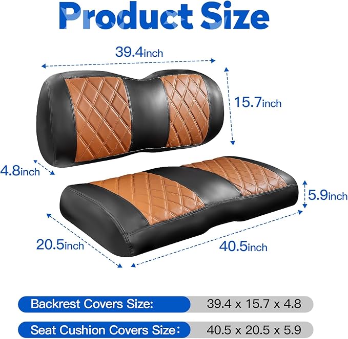 NOKINS Golf Cart Seat Covers Fit EZGO TXT RXV Freedom Liberty Express Premium Front Seat Cushion, Golf Cart Accessories Replacement Premium Front Seat Covers, No Stapler (Brown&Black)