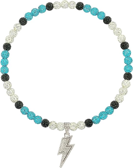 Baseball Necklace for Men 16/18/20 Inch Bling Ice Collection Lightning Bolt Pendant Necklace for Women Rhinestone Clay Beaded Discoball Accessories Gifts for Baseball Team Players Lovers