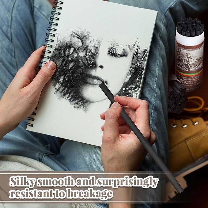 Gueevin 50 Pcs Willow Charcoal Sticks, Willow Charcoal, and Fine Art Christmas - Image 3