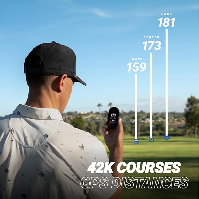 Blue Tees Golf Ringer - Magnetic Golf GPS Handheld, Touch Screen Display, Water Resistant Golf Distance Range Finder, 40,000+ Preloaded Courses, 10+ Hours Battery, Built-in Magnetic Strip