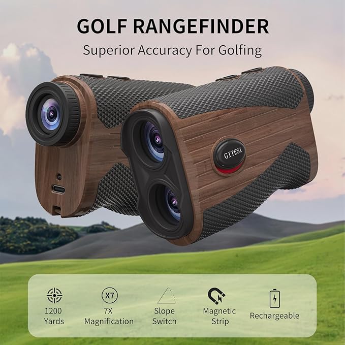 Golf Rangefinder with Slope, 1200 Yards Laser Rangefinder, 7X Magnification, Rechargeable, Flag Pole Locking Vibration, Integrated Magnet, Golf Accessories for Men & Women