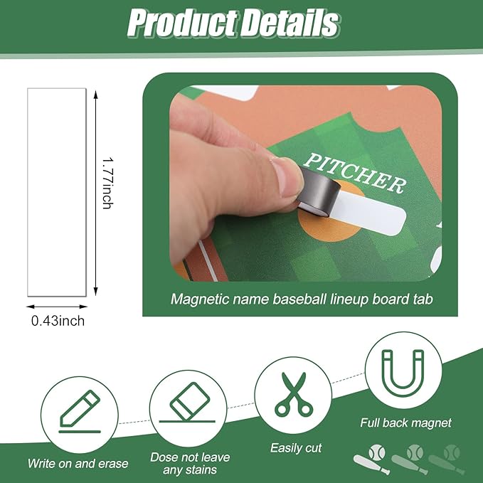 Geyee 34 Pcs Magnetic Baseball Lineup Board for Coach, Erases Easily Magnetic Dugout Board Softball Coaching Board with 30 Lineup Cards 2 Snap Hooks and Marker Pen
