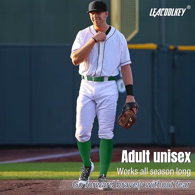 LEACOOLKEY Baseball Belt and Socks Combo Set Adjustable Softball Socks and Elastic Belt for Youth and Adult