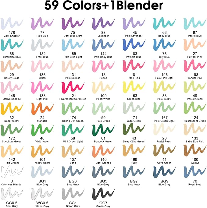 XSG Alcohol Markers, 60 Colors Dual Tip Brush & Chisel Tip Art Marker Set - Image 4