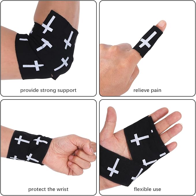 2Pcs Pre-Wrap Black Christian Athletic Wrist Tape 2 Inch Wide, Soccer Baseball Drip Wrist Tape Cross Socks Accessories Drip Youth, Sport Supplies for Football Sports Baseball Gymnastics Athlete Injury