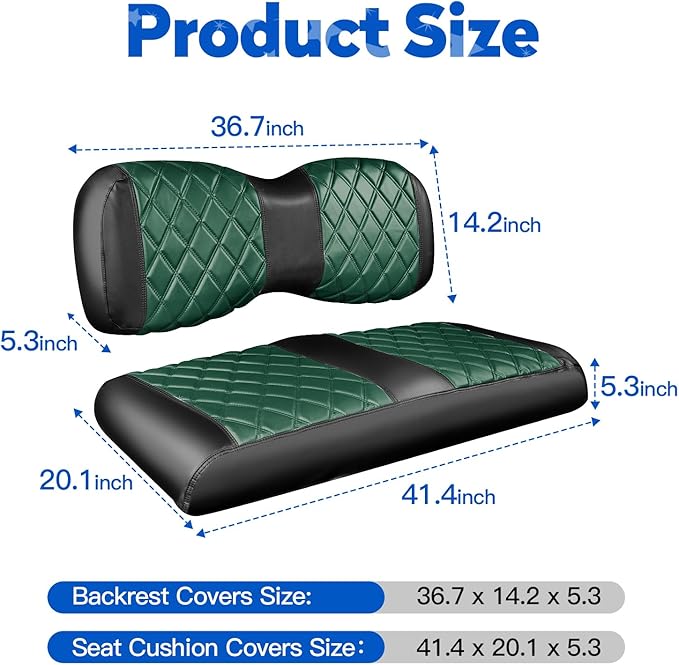 NOKINS Golf Cart Diamond Seat Covers Kit, Fit for Yamaha Drive/Drive 2 OEM Standard Front Seat Cushion, Golf Cart Vinyl Seat Cover, No Nails Required (Dark Green and Black)