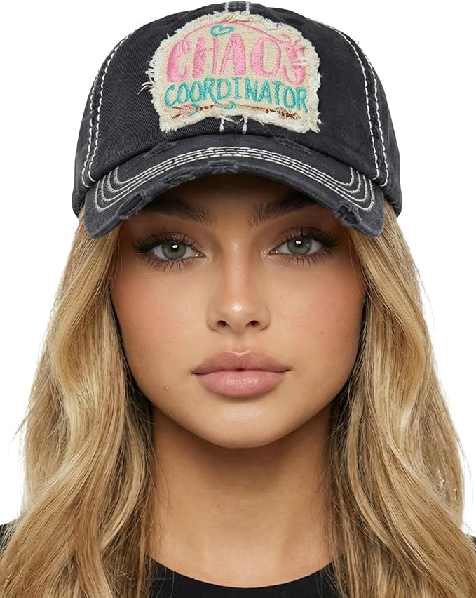 Funky Junque Distressed Vintage Baseball Cap - Embroidered Patch Women's Hat - Holiday, Lifestyle & Patriotic Designs