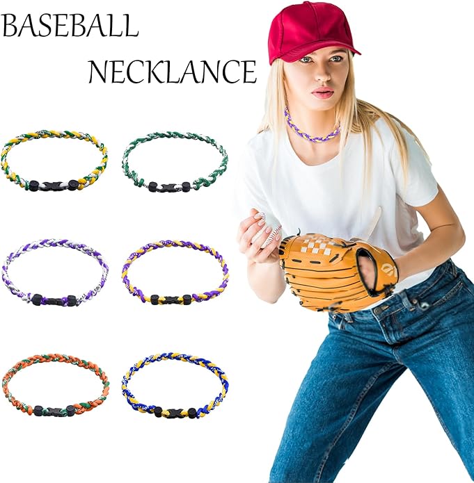 18inch Baseball Necklace,Fashion Tri-Braided Rope Tornado Necklace for Sports Fan