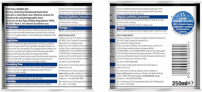 Rustins Blackboard Black Paint 250ml - Image 2